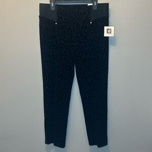 "NWT"  Anne Klein Black Velvet Animal Print Slim‎ Ankle Pants Size Large